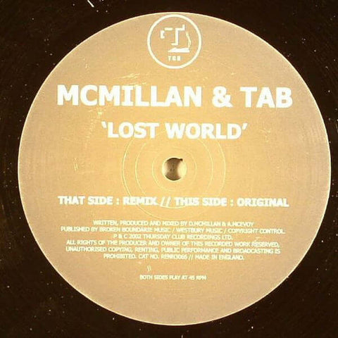 McMillan & Tab - Lost World Vinyl - Vinyl Record