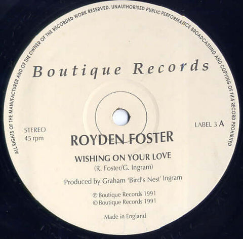 Royden Foster : Wishing On Your Love (12") is available for sale at our shop at a great price. We have a huge collection of Vinyl's, CD's, Cassettes & other formats available for sale for music lovers - Vinyl Record