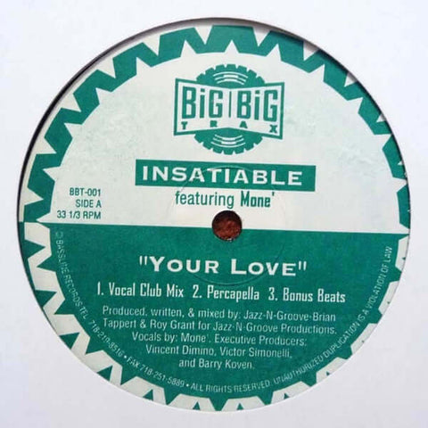 Insatiable Featuring Mone'* : Your Love (12") is available for sale at our shop at a great price. We have a huge collection of Vinyl's, CD's, Cassettes & other formats available for sale for music lovers - Vinyl Record