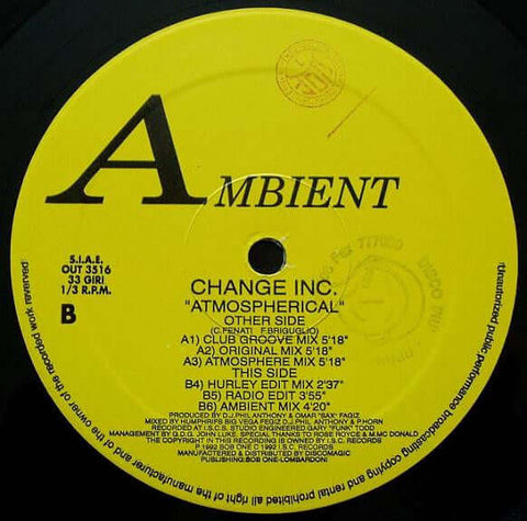 Change Inc. : Atmospherical (12") is available for sale at our shop at a great price. We have a huge collection of Vinyl's, CD's, Cassettes & other formats available for sale for music lovers - Vinyl Record