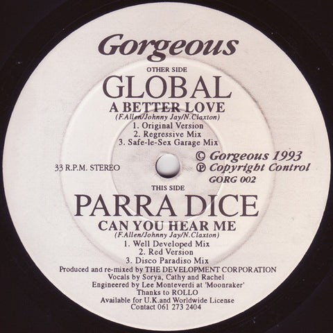 Global / Parra Dice : A Better Love / Can You Hear Me (12") - Vinyl Record