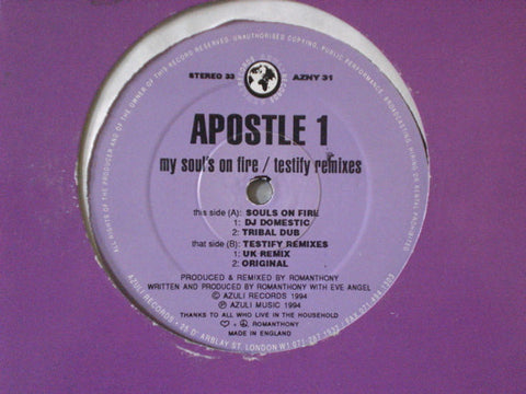 Apostle 1 : My Soul's On Fire / Testify Remixes (12") - Vinyl Record