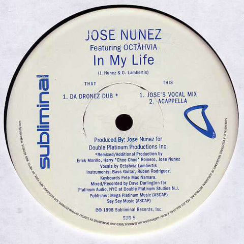 Jose Nunez* Featuring Octáhvia* : In My Life (12") is available for sale at our shop at a great price. We have a huge collection of Vinyl's, CD's, Cassettes & other formats available for sale for music lovers - Vinyl Record