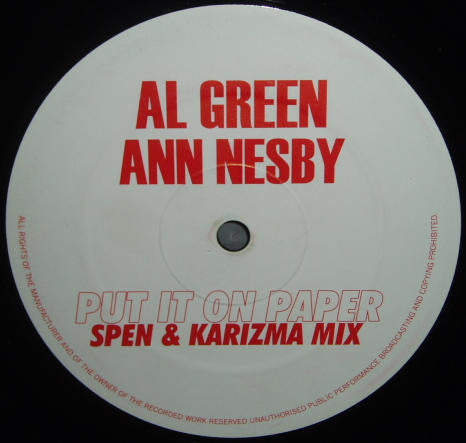 Ann Nesby & Al Green : Put It On Paper (12", S/Sided, Unofficial) - Vinyl Record