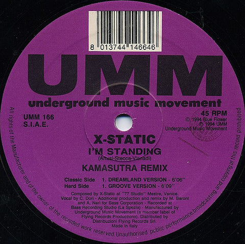 X-Static : I'm Standing (Kamasutra Remix) (12") - Vinyl Record