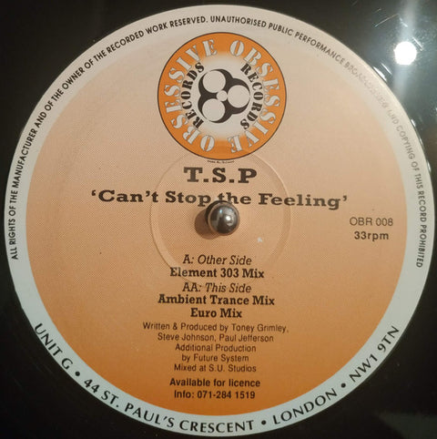 T.S.P. : Can't Stop The Feeling (12") - Vinyl Record