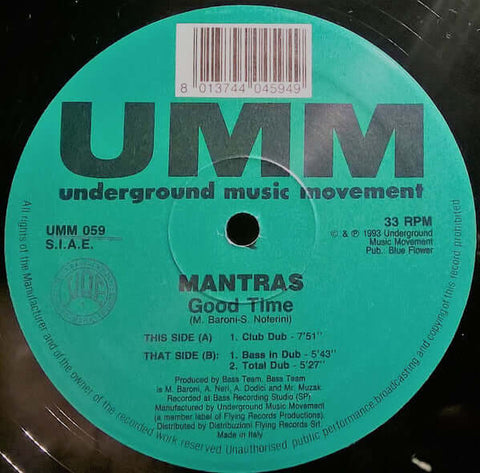 Mantras : Good Time (12") is available for sale at our shop at a great price. We have a huge collection of Vinyl's, CD's, Cassettes & other formats available for sale for music lovers - Vinyl Record