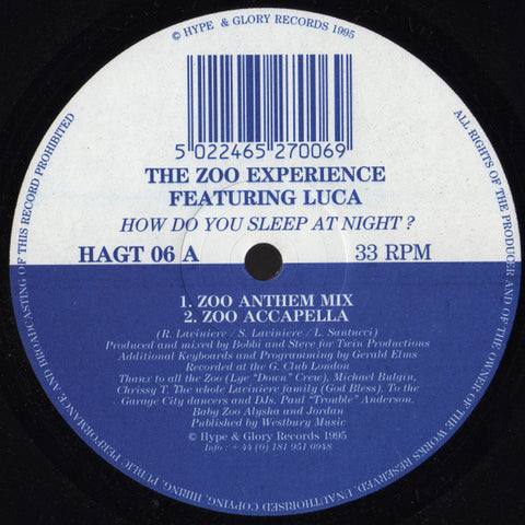 Zoo Experience Featuring Luca* : How Do You Sleep At Night? (12") - Vinyl Record