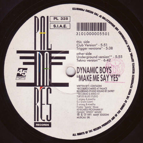 Dynamic Boys : Make Me Say Yes (12") is available for sale at our shop at a great price. We have a huge collection of Vinyl's, CD's, Cassettes & other formats available for sale for music lovers - Vinyl Record