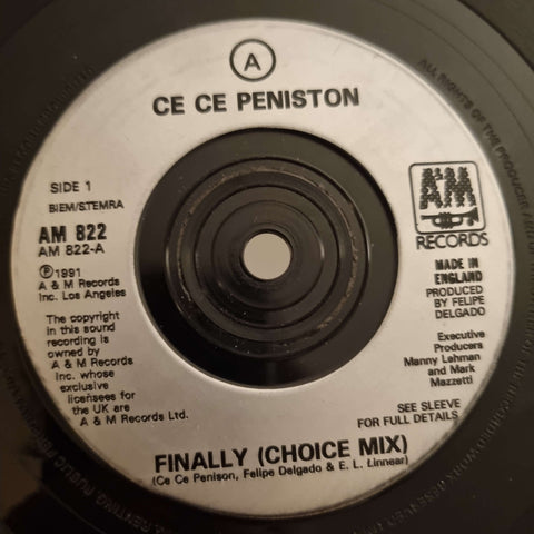 Ce Ce Peniston - Finally (Choice Mix) - Artists Ce Ce Peniston Genre Dance Pop, House Release Date 1 Jan 1991 Cat No. AM 822 Format 7" Vinyl - A&M Records - A&M Records - A&M Records - A&M Records - Vinyl Record
