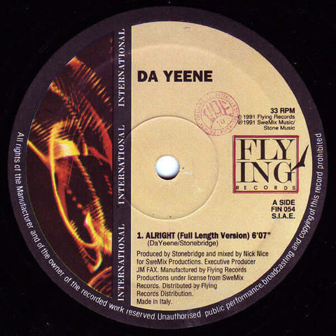 Da Yeene* : Alright (12") is available for sale at our shop at a great price. We have a huge collection of Vinyl's, CD's, Cassettes & other formats available for sale for music lovers - Vinyl Record