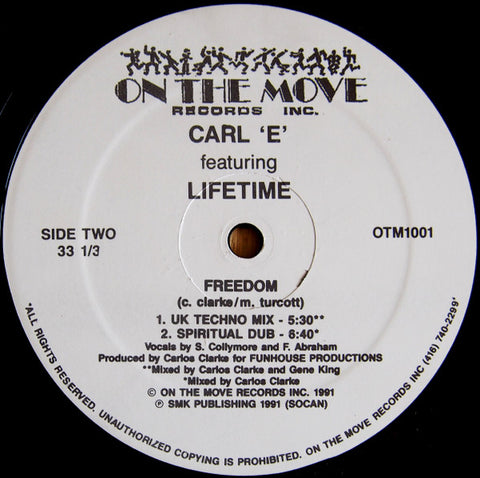 Carl "E" Featuring Lifetime : Freedom (12") - Vinyl Record