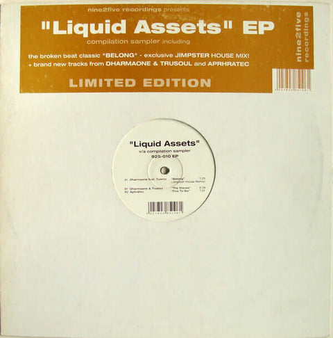 Various : Liquid Assets EP (12", EP, Ltd, Smplr) is available for sale at our shop at a great price. We have a huge collection of Vinyl's, CD's, Cassettes & other formats available for sale for music lovers - Vinyl Record