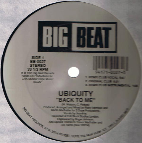 Ubiquity (2) : Back To Me (12") - Vinyl Record