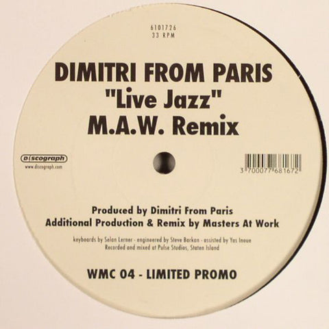 Dimitri From Paris : Live Jazz (M.A.W. Remix) (12", S/Sided, Ltd, Promo) - Vinyl Record