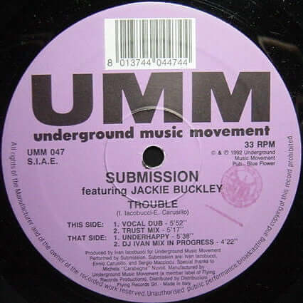 Submission Featuring Jackie Buckley : Trouble (12") is available for sale at our shop at a great price. We have a huge collection of Vinyl's, CD's, Cassettes & other formats available for sale for music lovers - Vinyl Record