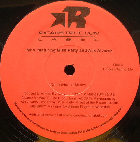 Mr. V (4) Featuring Miss Patty And Alix Alvarez : Deep (House Music) (12") - Vinyl Record