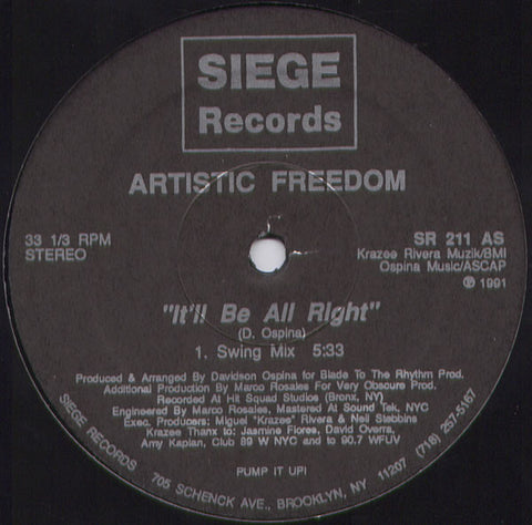 Artistic Freedom : It'll Be All Right (12") - Vinyl Record