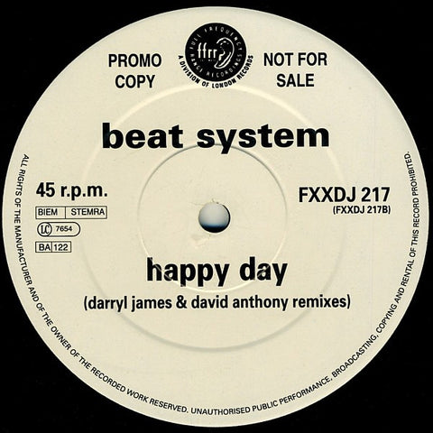 Beat System* : Happy Day (Darryl James & David Anthony Remixes) (12", Promo) - Vinyl Record