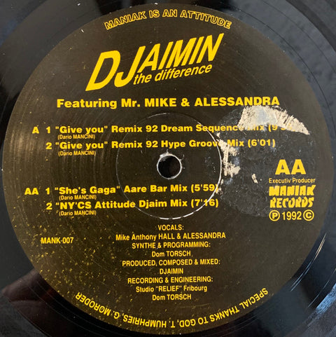 Djaimin Featuring Mr. Mike & Alessandra : Give You (Remix 92) (12") - Vinyl Record