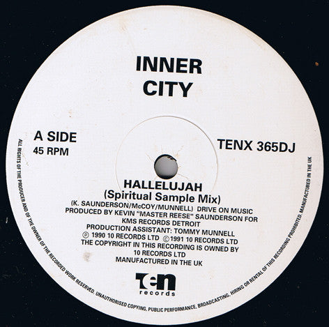 Inner City : Hallelujah (12", Promo) - Vinyl Record