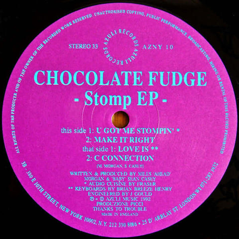 Chocolate Fudge : Stomp EP (12", EP) is available for sale at our shop at a great price. We have a huge collection of Vinyl's, CD's, Cassettes & other formats available for sale for music lovers - Vinyl Record