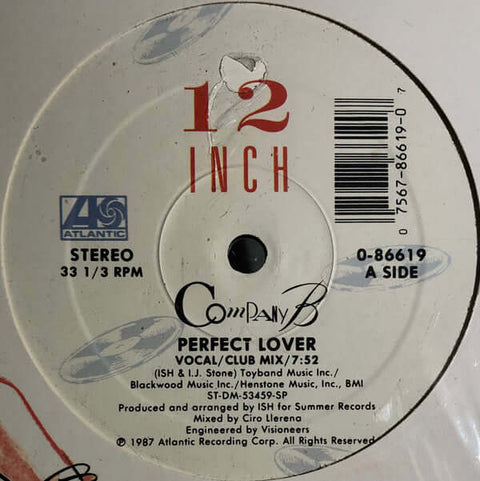 Company B : Perfect Lover (12", Single) is available for sale at our shop at a great price. We have a huge collection of Vinyl's, CD's, Cassettes & other formats available for sale for music lovers - Vinyl Record