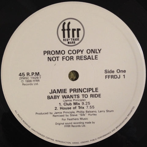 Jamie Principle : Baby Wants To Ride (12", Promo) - Vinyl Record