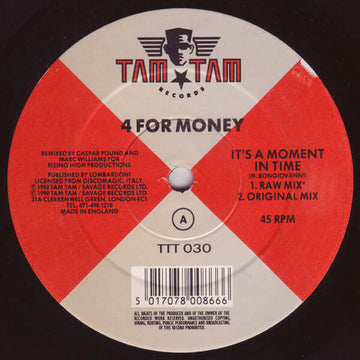 4 For Money - It's A Moment In Time Vinyl Vinly Record