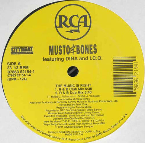 Musto & Bones : The Music Is Right (12") is available for sale at our shop at a great price. We have a huge collection of Vinyl's, CD's, Cassettes & other formats available for sale for music lovers - Vinyl Record