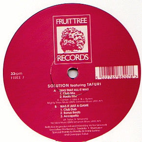 Solution Featuring Tafuri : Was That All It Was / Was It Just A Game (12") - Vinyl Record