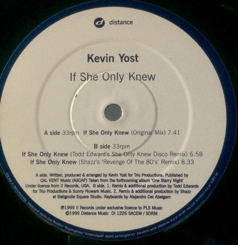 Kevin Yost : If She Only Knew (12", Promo) - Vinyl Record