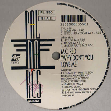 M.C. Red* : Why Don't You Love Me (12") is available for sale at our shop at a great price. We have a huge collection of Vinyl's, CD's, Cassettes & other formats available for sale for music lovers - Vinyl Record