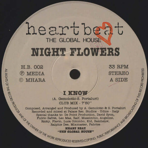 Night Flowers : I Know (12") is available for sale at our shop at a great price. We have a huge collection of Vinyl's, CD's, Cassettes & other formats available for sale for music lovers - Vinyl Record