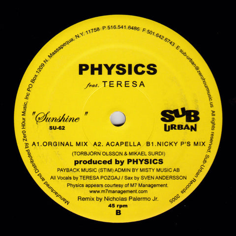 Physics Feat. Teresa* : Sunshine (12") - Vinyl Record