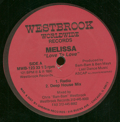 Melissa (2) : Love To Love (12") - Vinyl Record