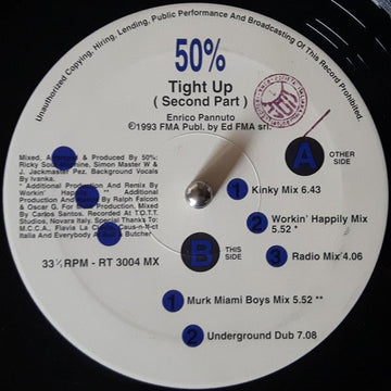 50% - Tight Up (Second Part) Vinyl Vinly Record
