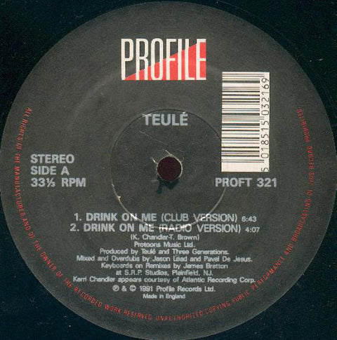 Teulé : Drink On Me (12", Single) - Vinyl Record