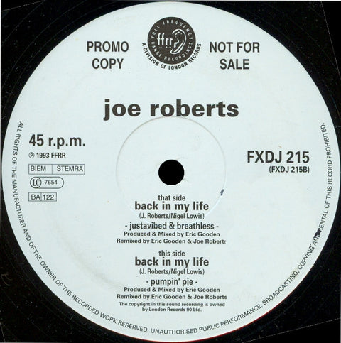 Joe Roberts : Back In My Life (12", Promo) - Vinyl Record