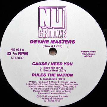 Devine Masters : Cause I Need You (12