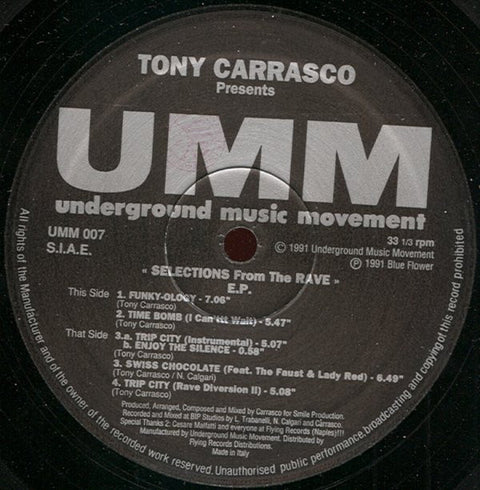 Tony Carrasco : Selections From The Rave E.P. (12", EP) - Vinyl Record