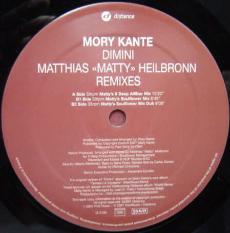 Mory Kanté : Dimini (Matthias 'Matty' Heilbronn Remixes) (12") is available for sale at our shop at a great price. We have a huge collection of Vinyl's, CD's, Cassettes & other formats available for sale for music lovers - Vinyl Record