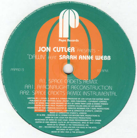 Jon Cutler Feat. Sarah Anne Webb : Dawn (Remixes) (12") - Vinyl Record