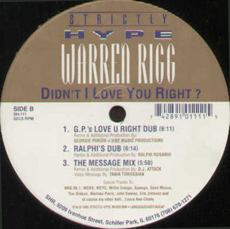 Warren Rigg : Didn't I Love You Right (12") - Vinyl Record