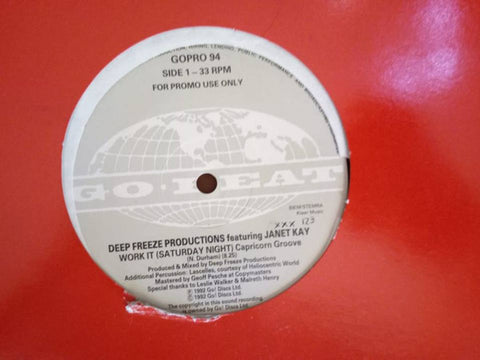 Deep Freeze Productions Featuring Janet Kay : Work It (Saturday Night) (12", Promo) - Vinyl Record