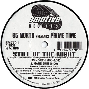 95 North Presents Prime Time - Still Of The Night Vinyl Vinly Record
