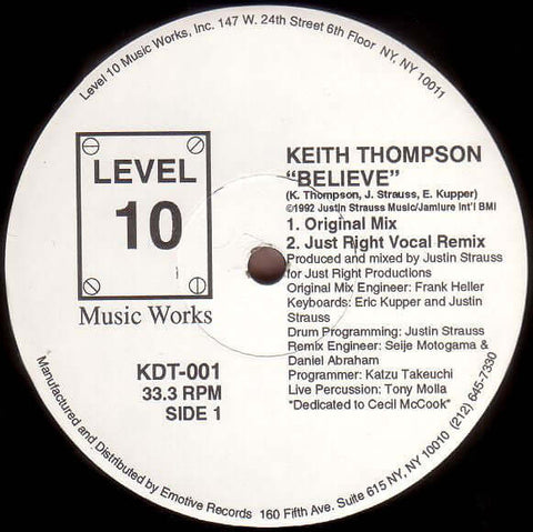 Keith Thompson : Believe (12") is available for sale at our shop at a great price. We have a huge collection of Vinyl's, CD's, Cassettes & other formats available for sale for music lovers - Vinyl Record