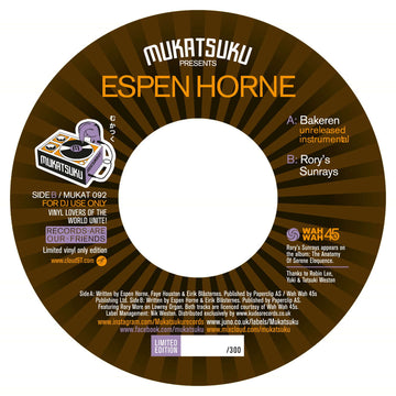 Espen Horne - Bakeren / Rory's Sunrays - Artists Espen Horne Style Acid Jazz Release Date 1 Mar 2024 Cat No. MUKAT092 Format 7
