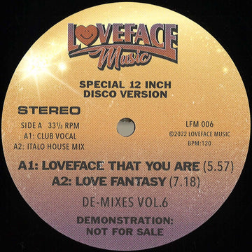 Loveface - De Mixes Vol 6 - Artists Loveface Genre Nu-Disco Release Date 15 July 2022 Cat No. LFM006 Format 12