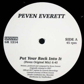 Peven Everett - Put Your Back Into It - Artists Peven Everett Genre Deep House Release Date 18 November 2021 Cat No. GR-1214R Format 12
